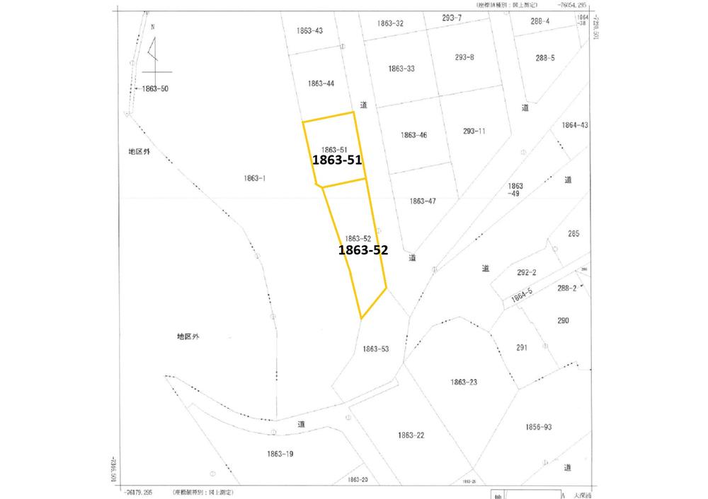 区画図<br>600万円、1LDK、土地面積554m2、建物面積371.75m2 土地位置図・公図
