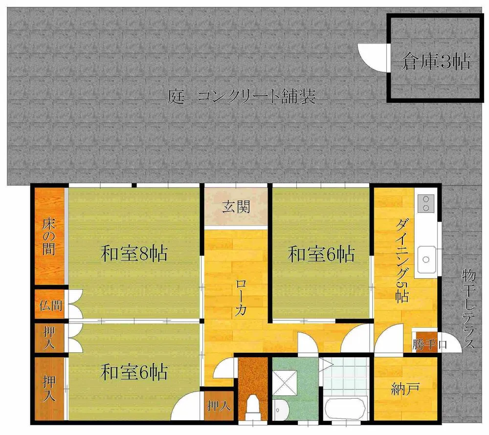間取り図<br>450万円、3K、土地面積172.85m2、建物面積62.8m2
